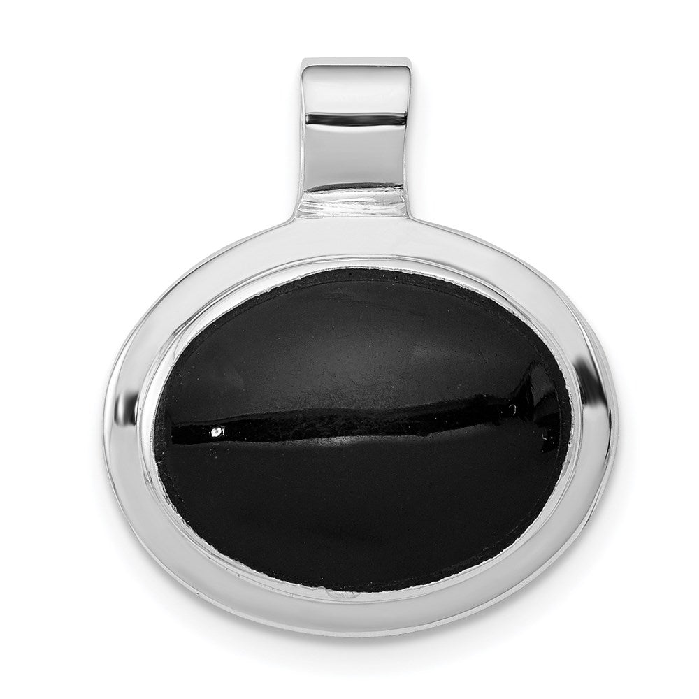 Solid;Casted;Polished;Sterling silver;Onyx;Rhodium-plated