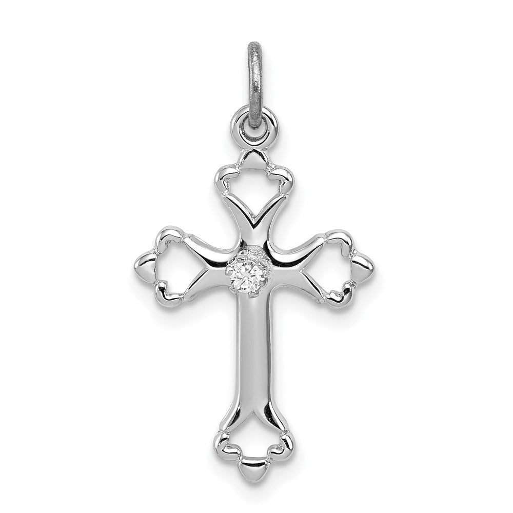 Solid;Polished;Sterling silver;CZ;Prong set;Cut-out