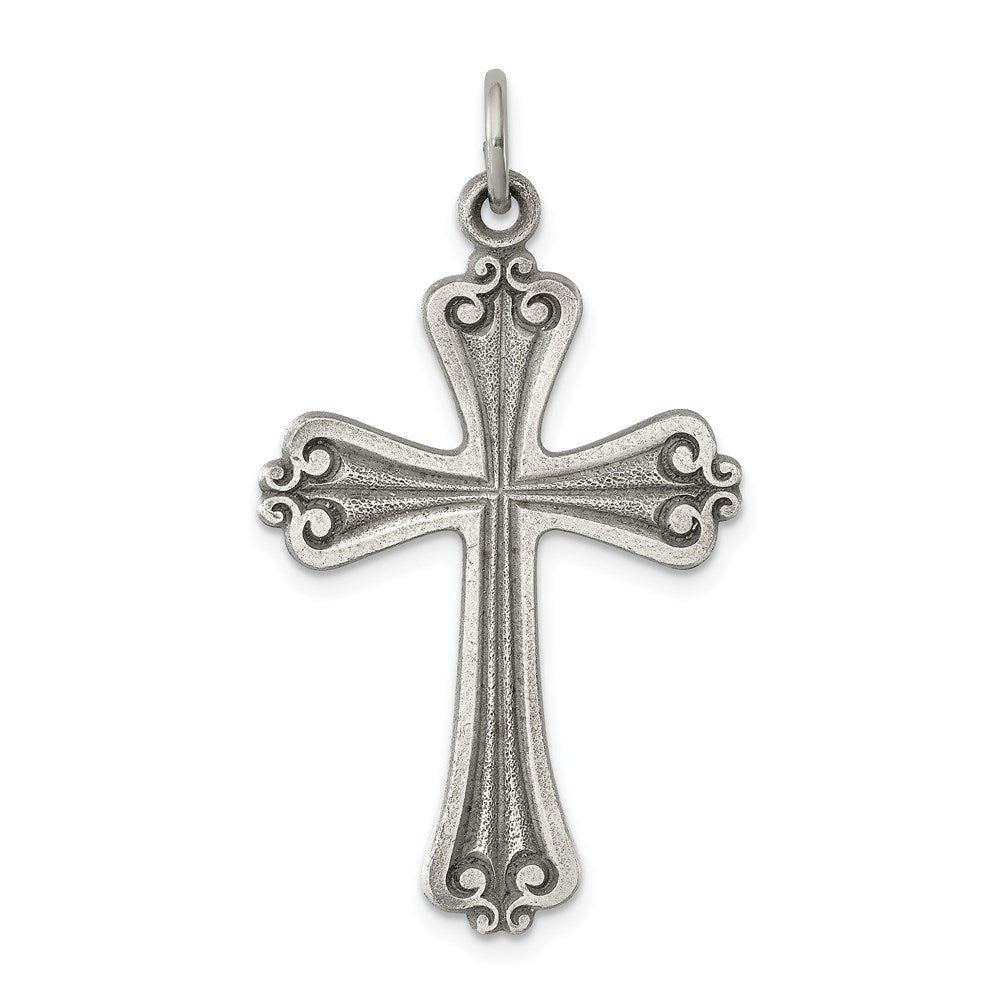 Solid;Satin;Die struck;Flat back;Antique finish;Sterling silver