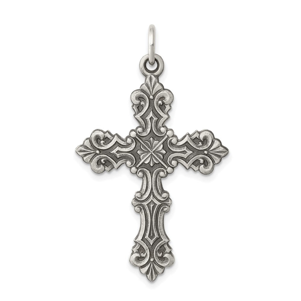 Solid;Satin;Die struck;Flat back;Antique finish;Sterling silver