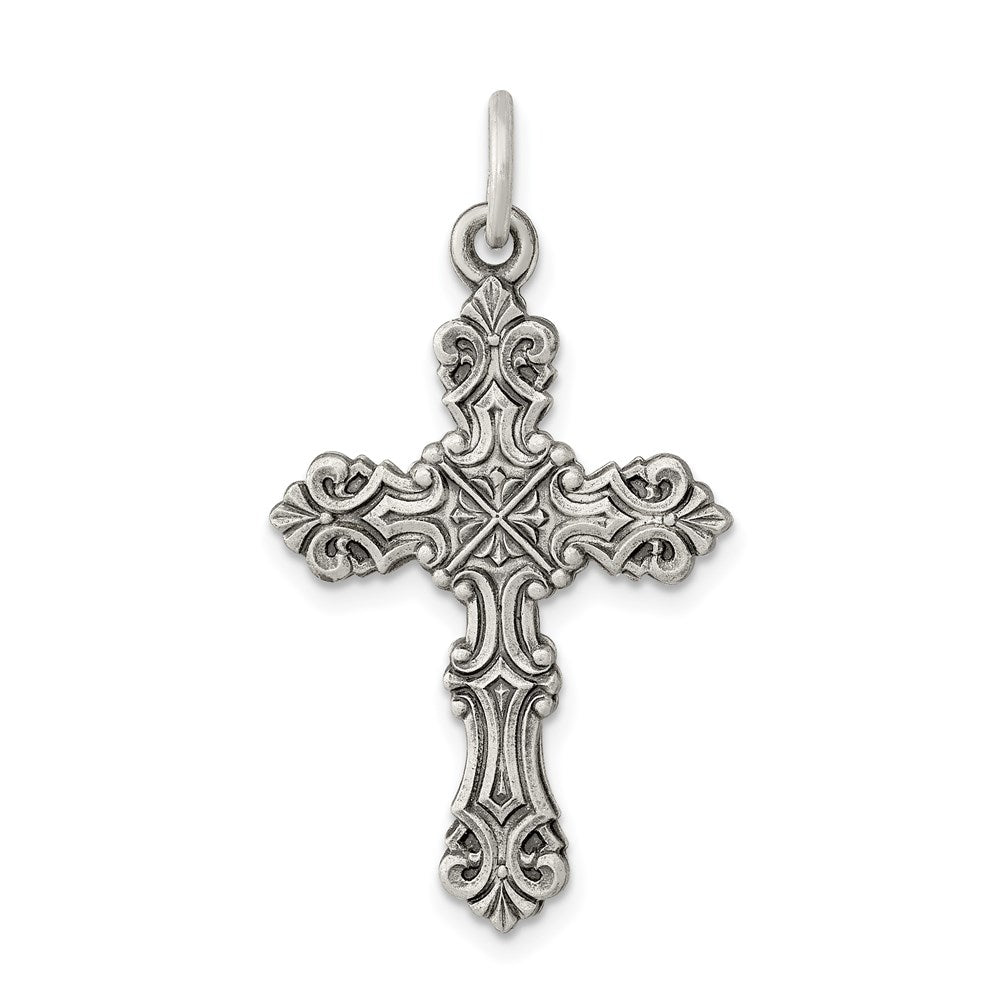 Solid;Satin;Die struck;Flat back;Antique finish;Sterling silver