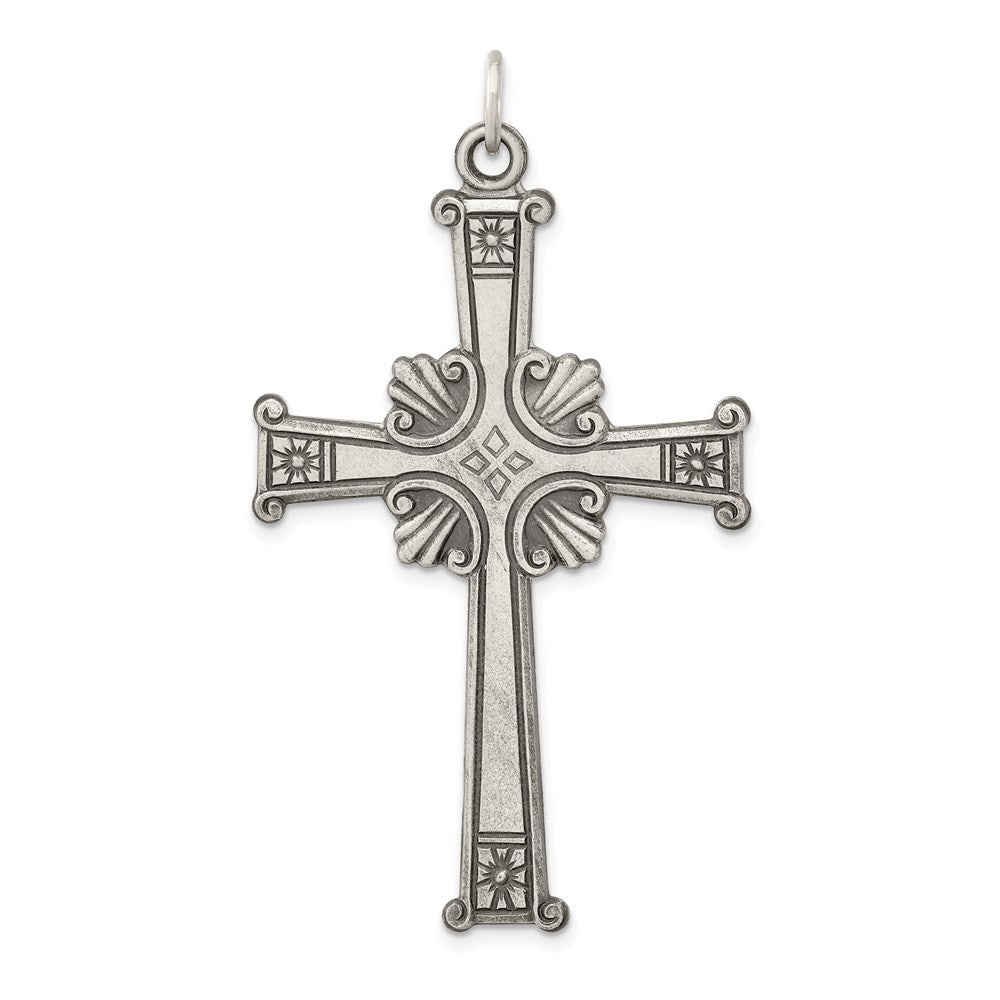 Solid;Satin;Die struck;Flat back;Antique finish;Sterling silver
