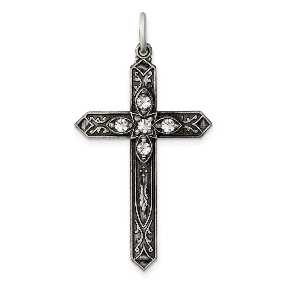 Die struck;Flat back;Antique finish;Sterling silver;Glass