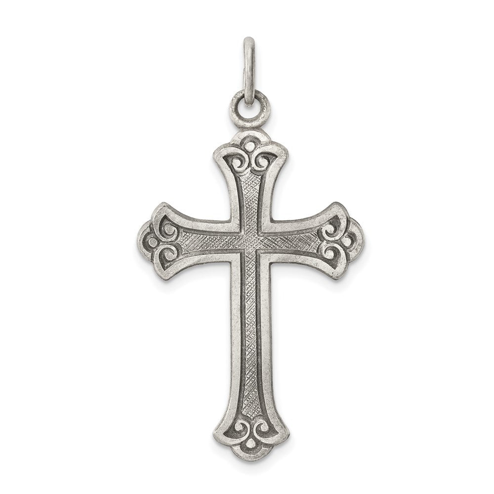 Solid;Satin;Die struck;Flat back;Antique finish;Sterling silver