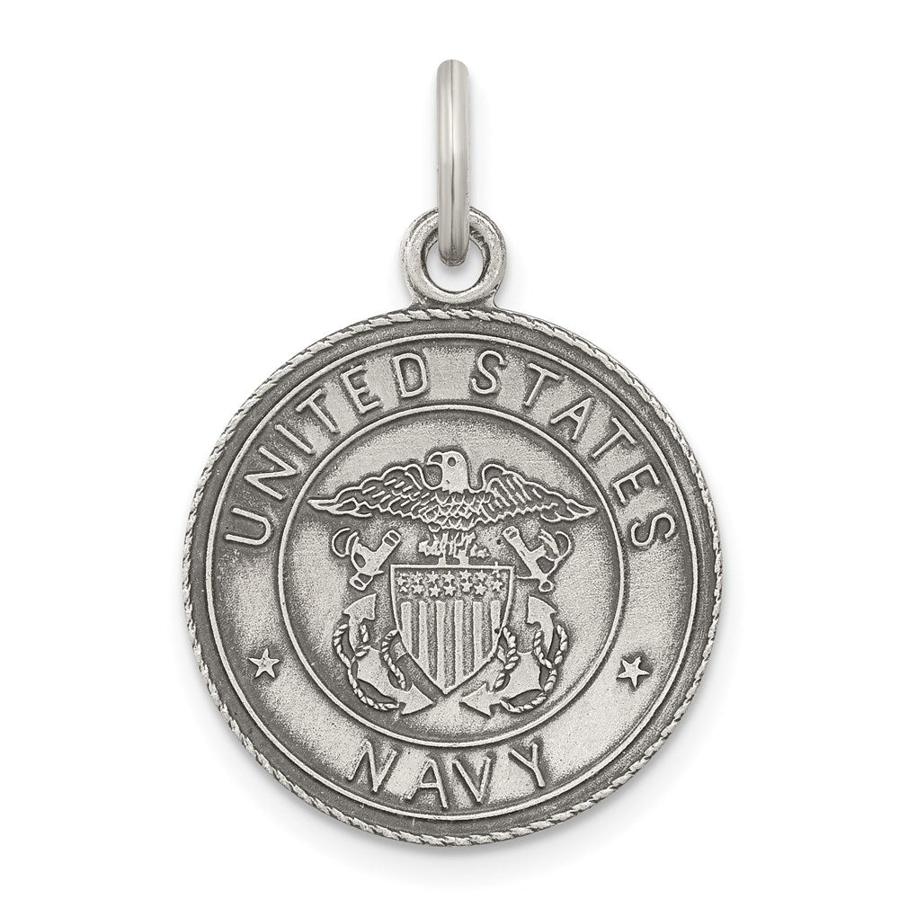 Solid;Satin;Die struck;Antique finish;Sterling silver;Engravable (back only);Satin Back