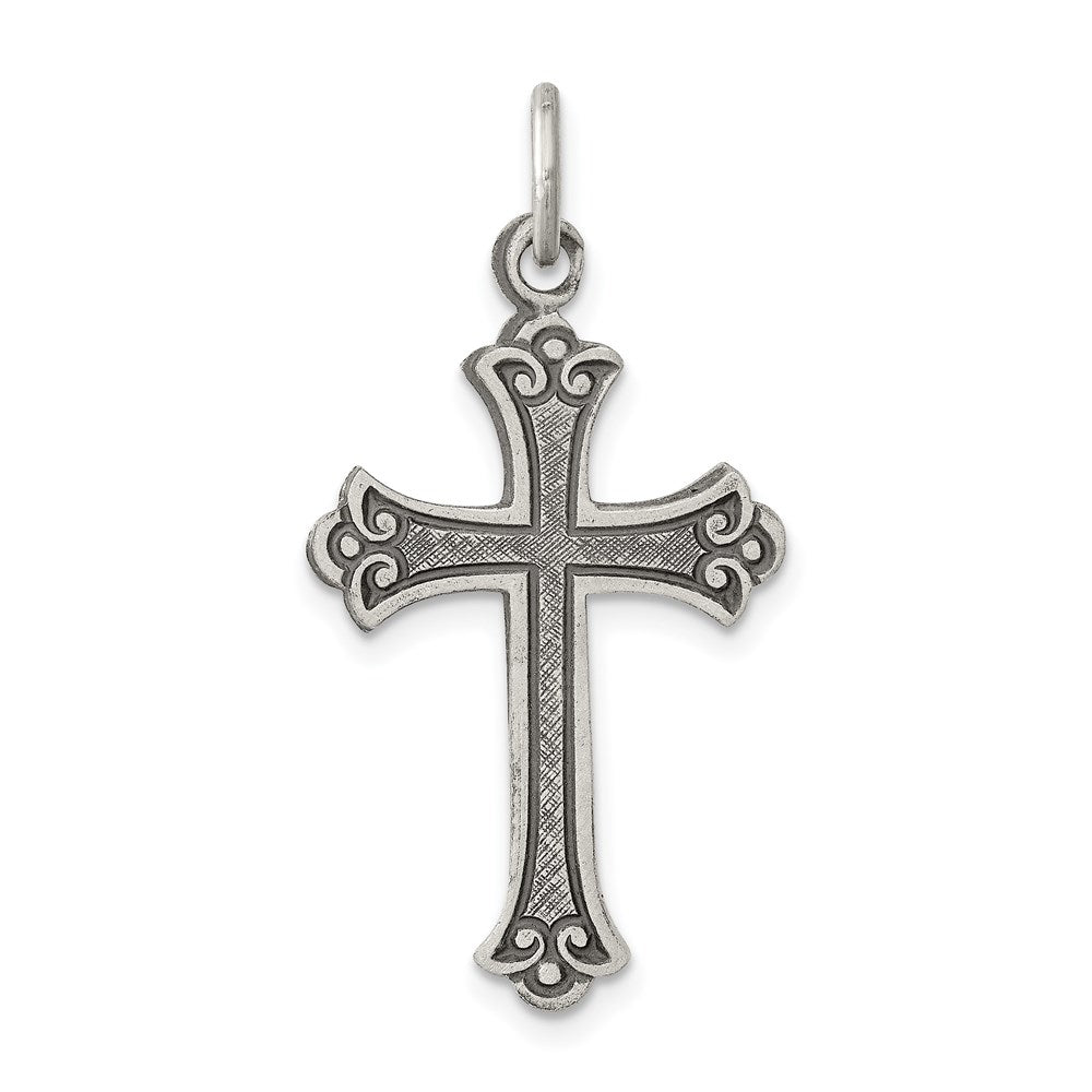 Solid;Satin;Die struck;Flat back;Antique finish;Sterling silver