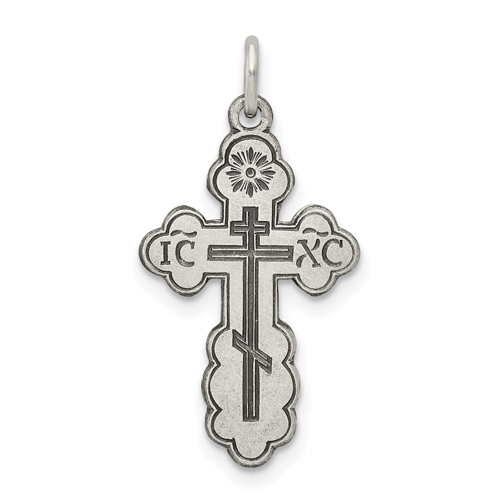 Solid;Satin;Die struck;Flat back;Antique finish;Sterling silver