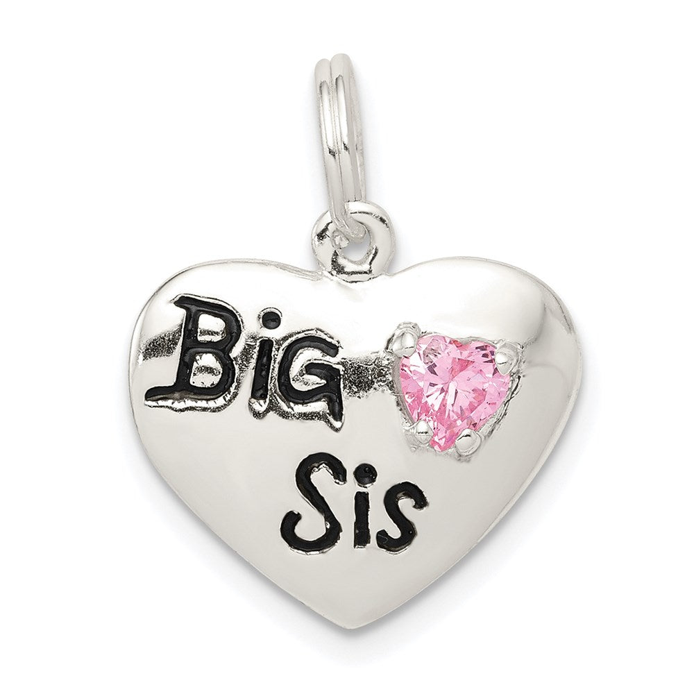 Polished;Open back;Enamel;Sterling silver;CZ;Not engraveable;Heart