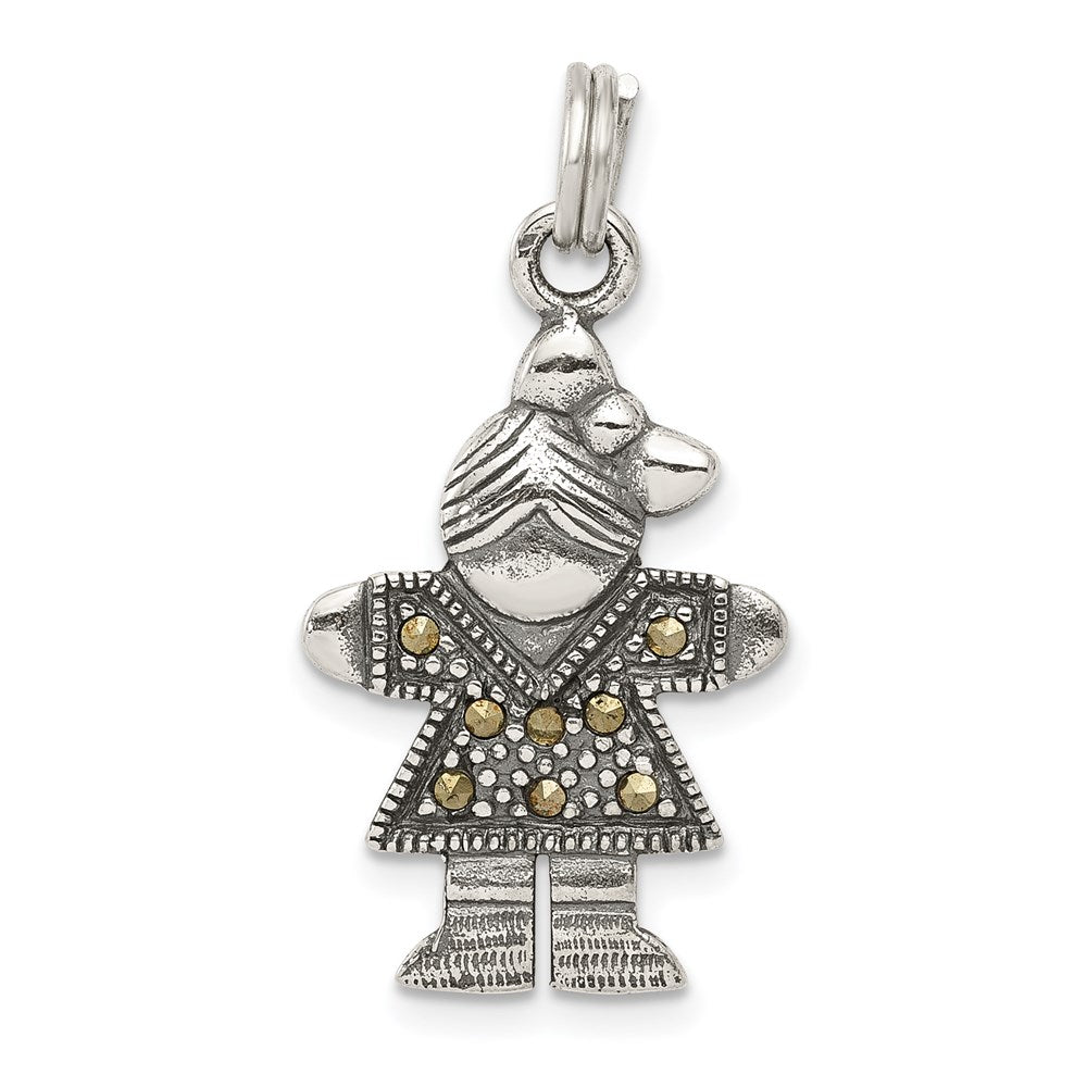 Solid;Antique finish;Sterling silver;Marcasite