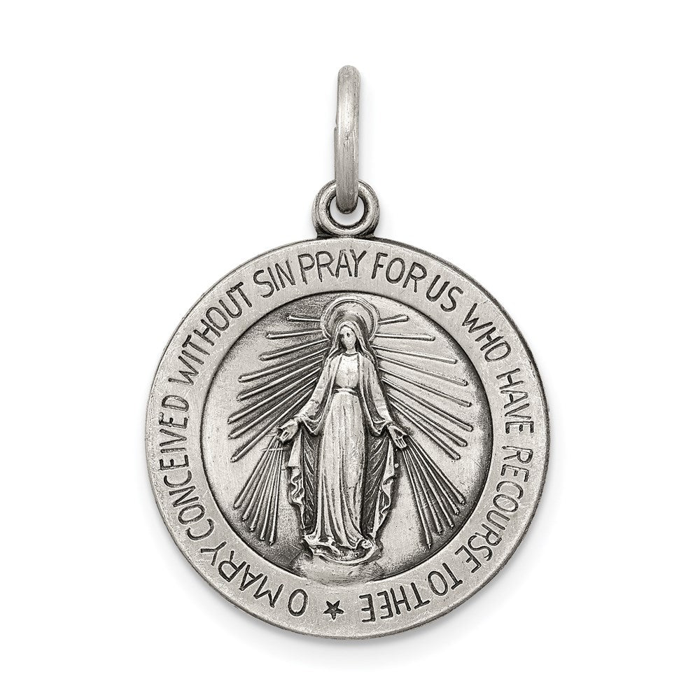 Solid;Polished;Die struck;Antique finish;Sterling silver;Not engraveable