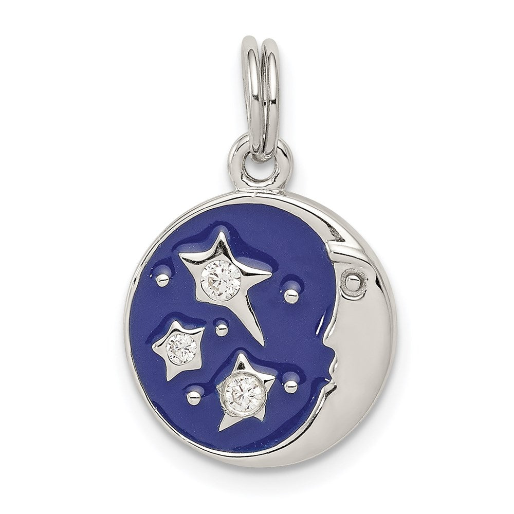 Casted;Polished;Enamel;Sterling silver;CZ;Not engraveable;Textured back