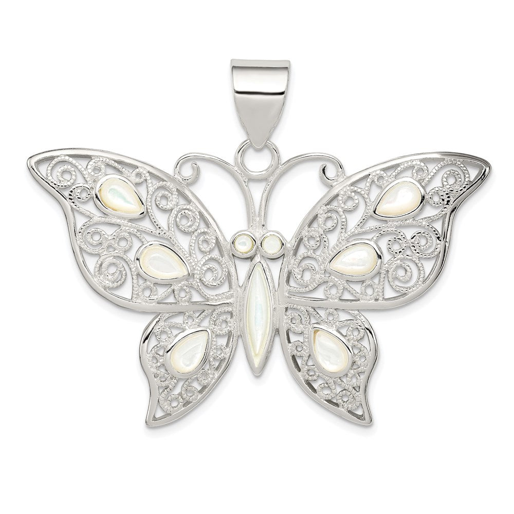 Polished;Sterling silver;Filigree;Mother of pearl;Fits up to 6mm