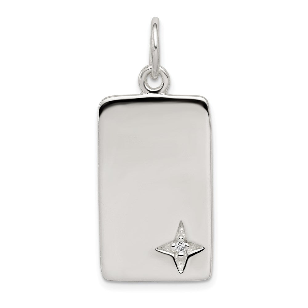 Polished;Sterling silver;CZ;Engravable (front only);Textured back