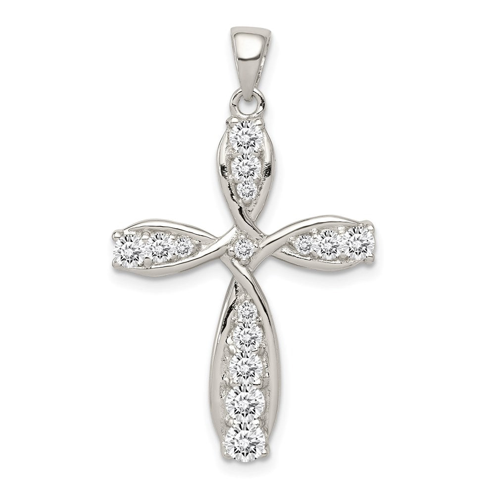 Polished;Open back;Sterling silver;CZ;Rhodium-plated
