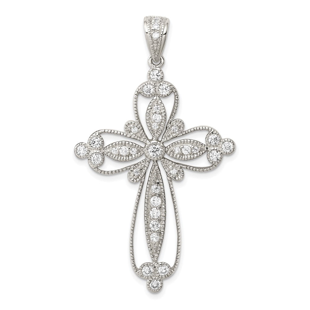 Solid;Polished;Open back;Sterling silver;CZ;Filigree