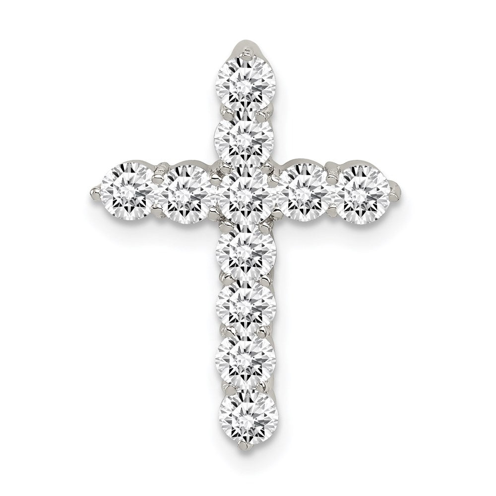 Solid;Polished;Open back;Polished back;Sterling silver;CZ;Prong set;Chain slide;Hidden bail