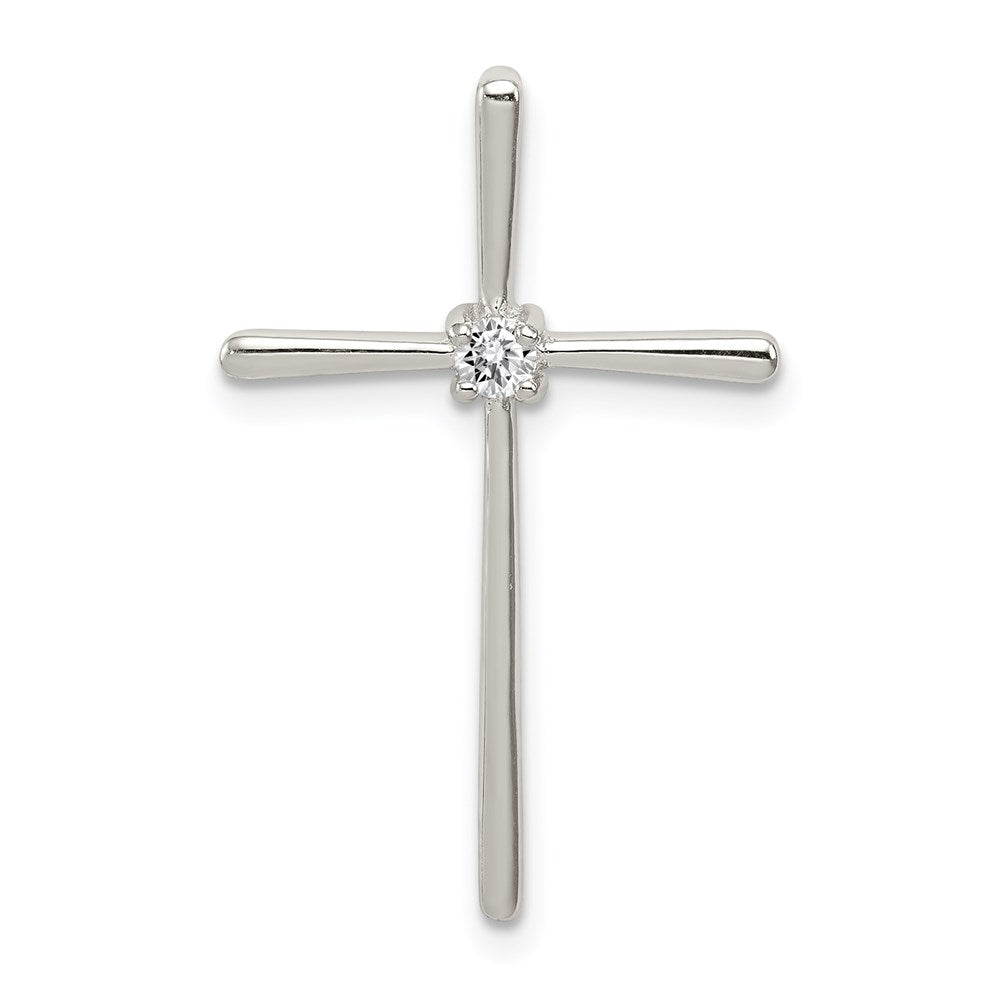 Casted;Polished;Sterling silver;CZ;Prong set;Chain slide;Hidden bail