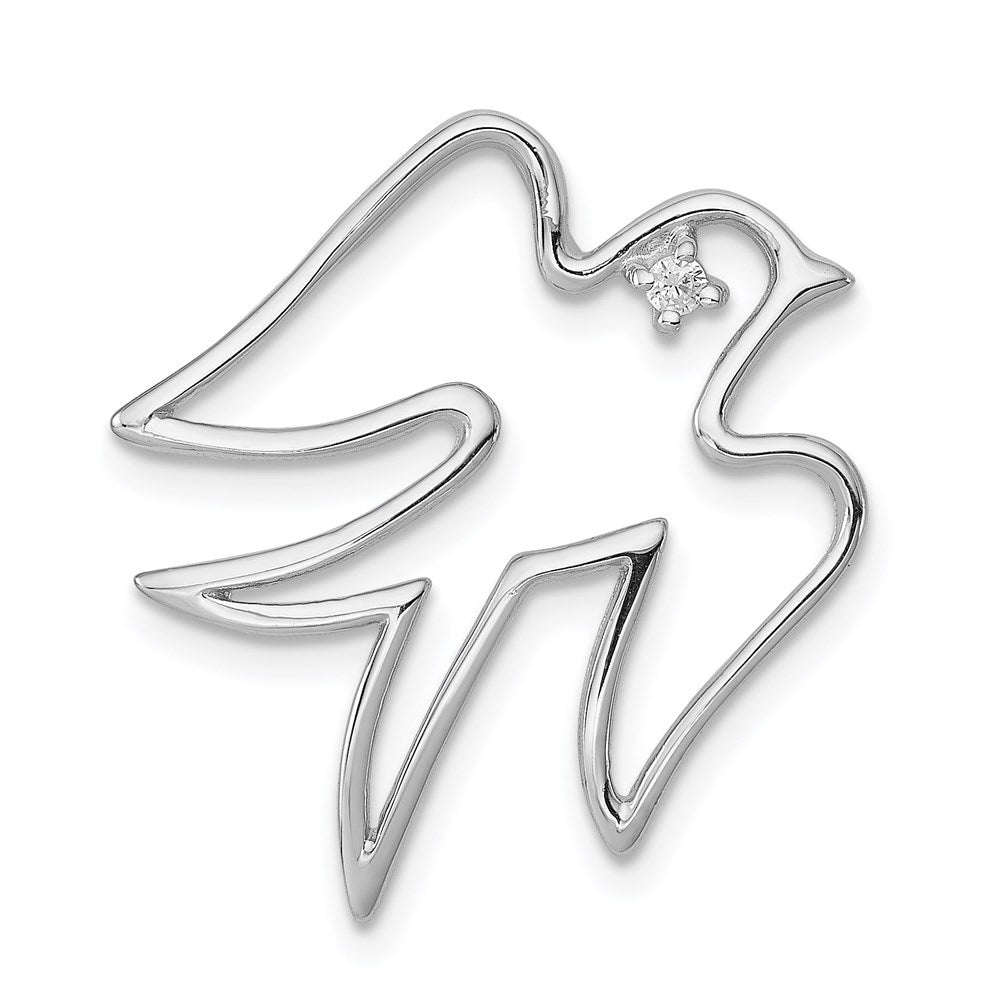 Solid;Polished;Open back;Sterling silver;CZ;Prong set;Rhodium-plated;Chain slide
