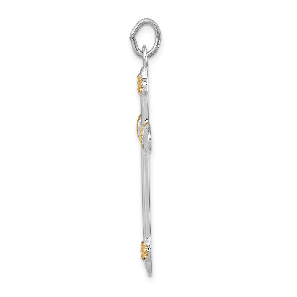 Sterling Silver Platinum-plated & 18k Gold-plated Rope Cross Pendant