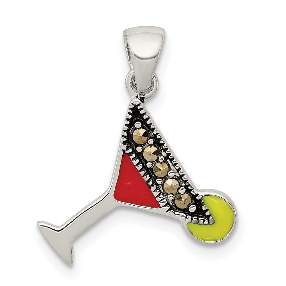 Solid;Polished;Flat back;Enamel;Polished back;Sterling silver;Marcasite;Fits up to 3mm