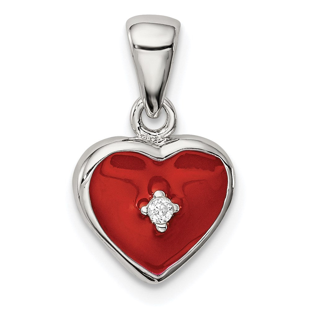 Solid;Polished;Open back;Enamel;Sterling silver;CZ;Heart;Red;Fits up to 3mm