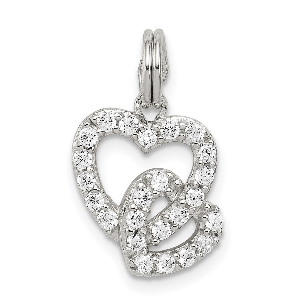 Solid;Polished;Sterling silver;CZ;Heart;Open;Fits up to 4mm
