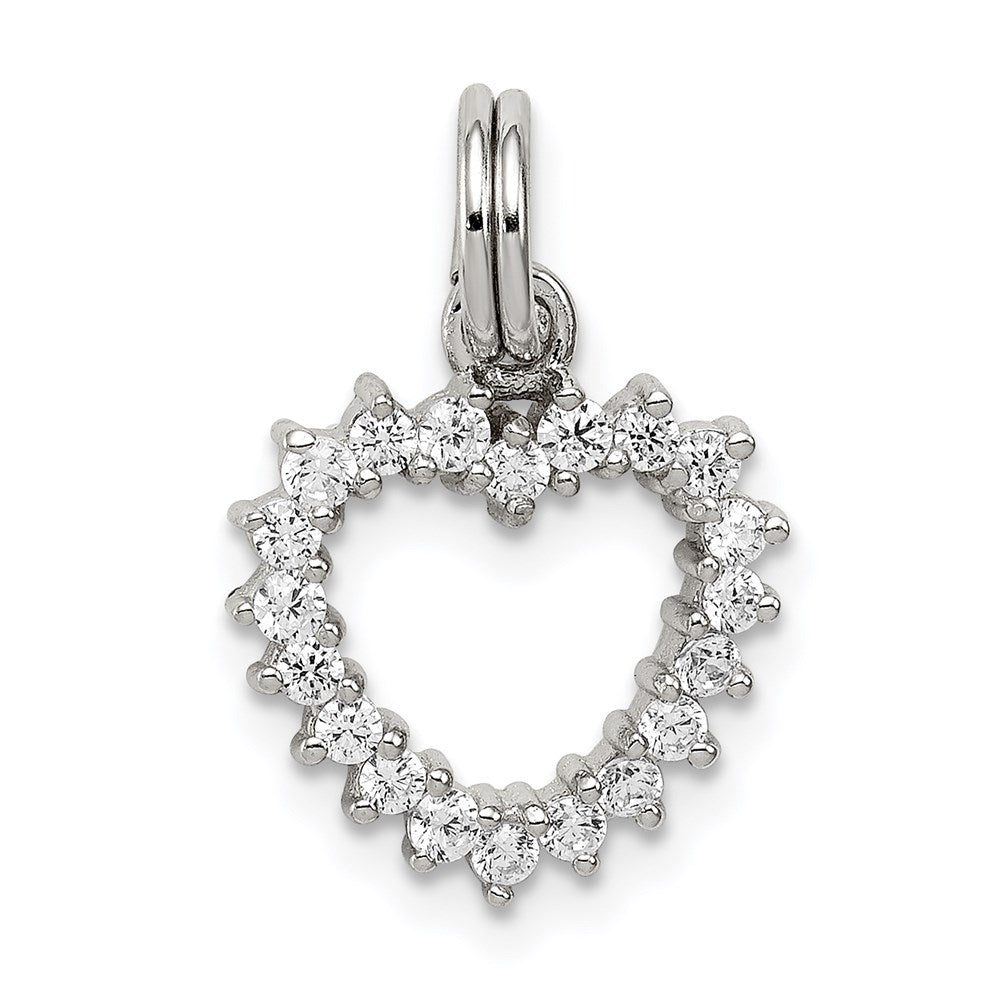 Solid;Polished;Sterling silver;CZ;Heart;Open;Fits up to 3mm