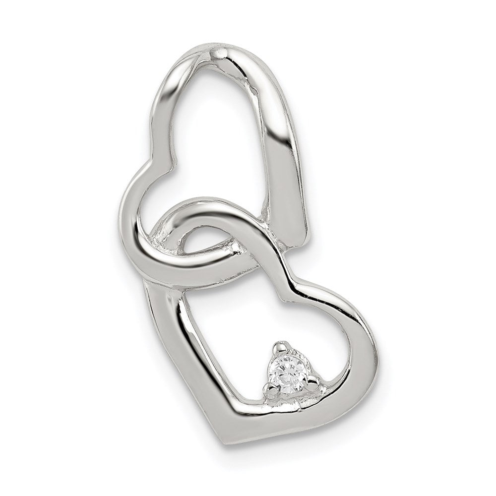 Solid;Polished;Sterling silver;CZ;No bail;Heart;Open;Fits up to 3mm