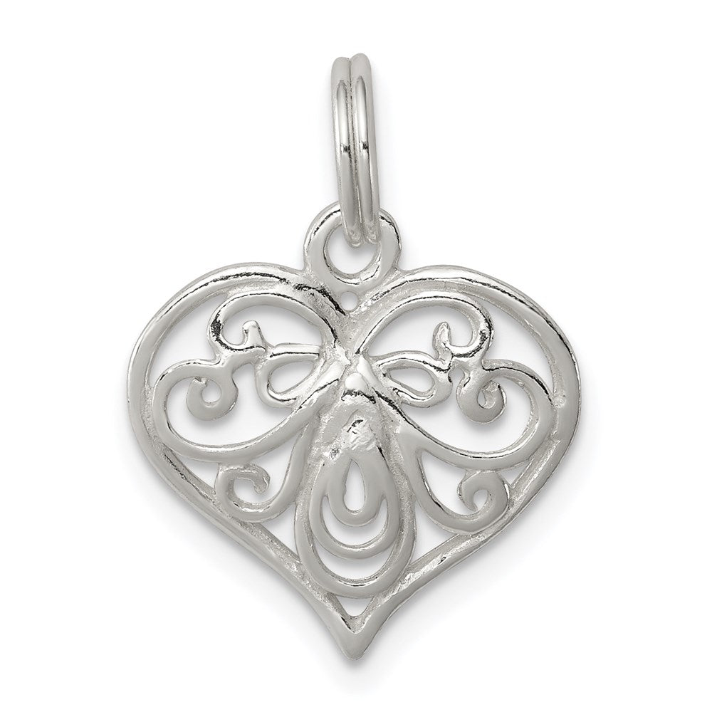 Solid;Polished;Sterling silver;Filigree;Heart;Fits up to 4mm