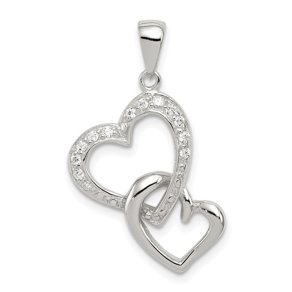 Solid;Polished;Sterling silver;CZ;Heart;Open;Fits up to 3mm