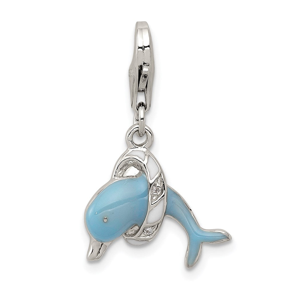 Solid;Polished;Open back;Enamel;Sterling silver;CZ;Fancy lobster