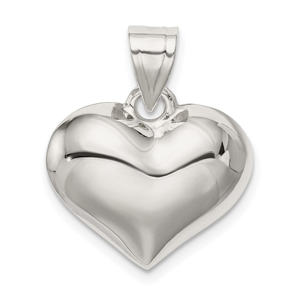 Casted;Polished;3-D;Hollow;Sterling silver;Heart;Fits up to 4mm;Decorative bail