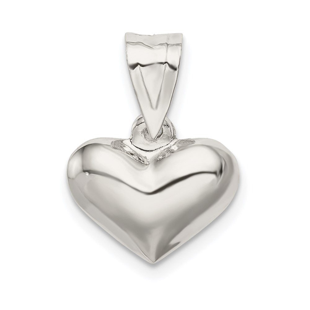 Casted;Polished;3-D;Hollow;Sterling silver;Heart;Fits up to 3mm;Decorative bail