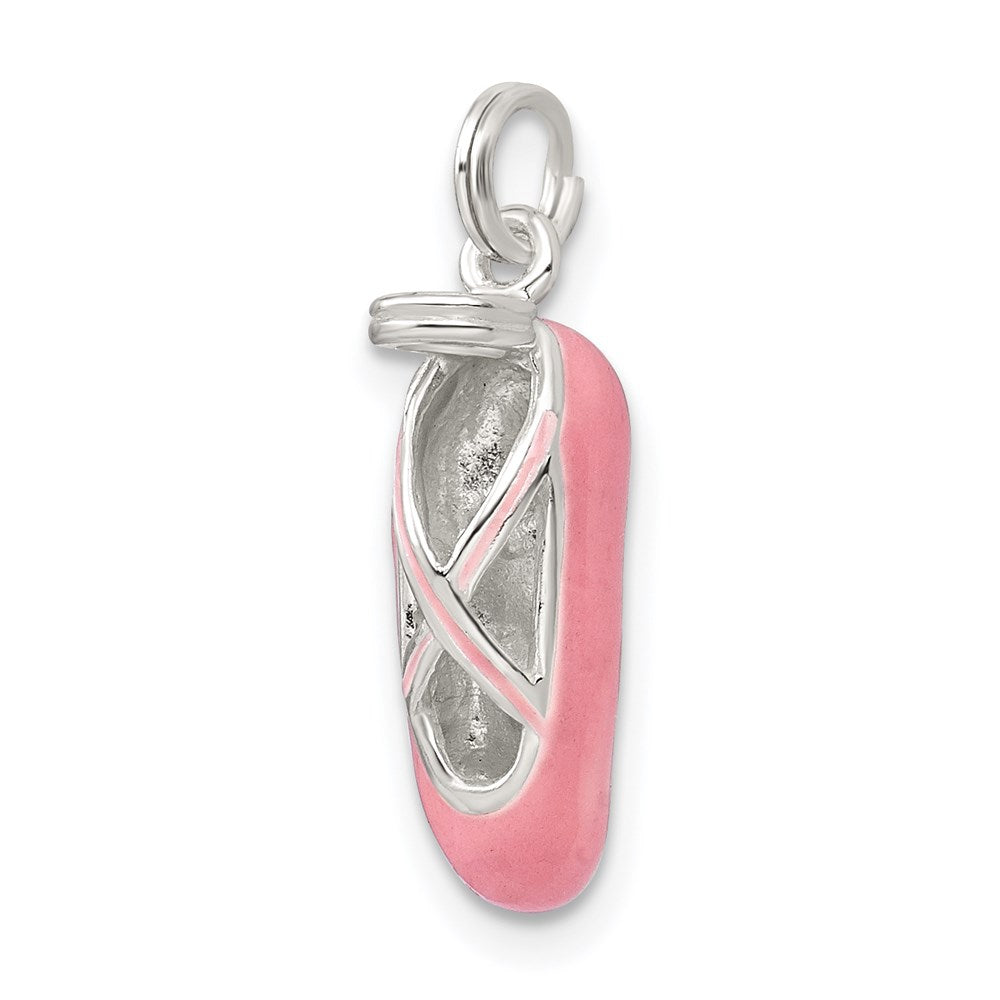 Sterling Silver Polished Enamel Ballet Slipper Pendant