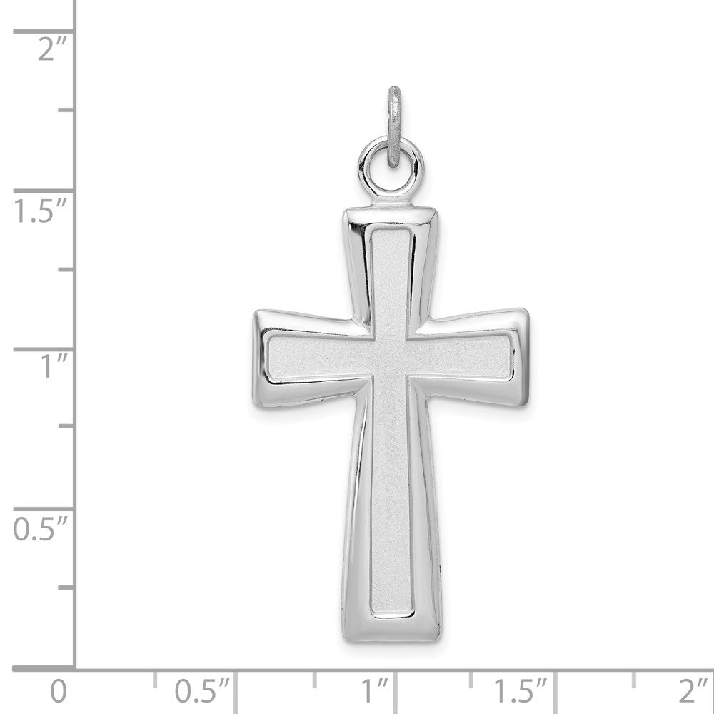 Sterling Silver Platinum-plated Polished and Satin Cross Pendant