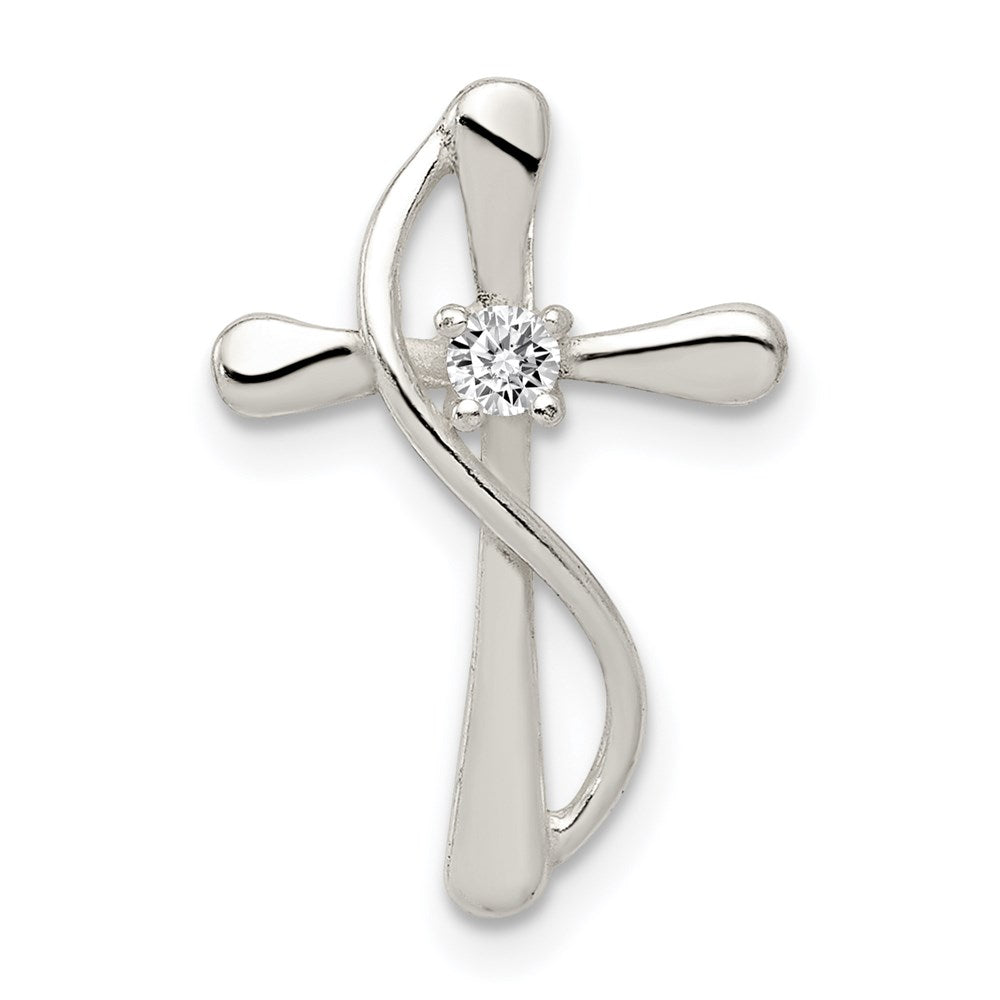Polished;Polished back;Sterling silver;CZ;Prong set;Chain slide;Hidden bail