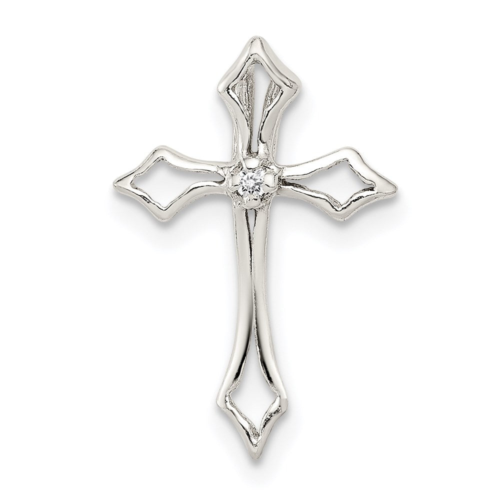 Casted;Polished;Polished back;Sterling silver;CZ;Cut-out;Chain slide;Hidden bail
