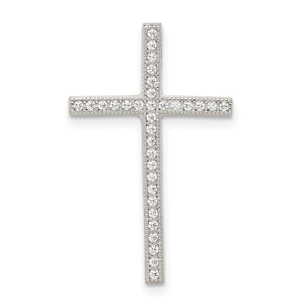 Polished;Open back;Sterling silver;CZ;Rhodium-plated;Chain slide;Hidden bail