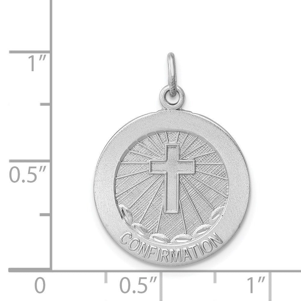 Sterling Silver Platinum-plated Brushed Confirmation Medal Pendant