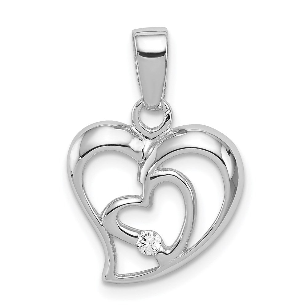 Polished;Sterling silver;CZ;Rounded Edge;Heart;Open;Fits up to 4mm