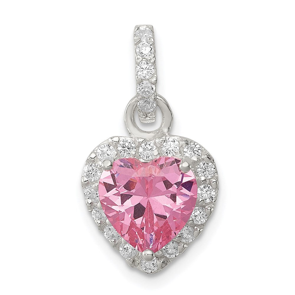Polished;Open back;Sterling silver;CZ;Heart;Pink;Fits up to 3mm;Decorative bail