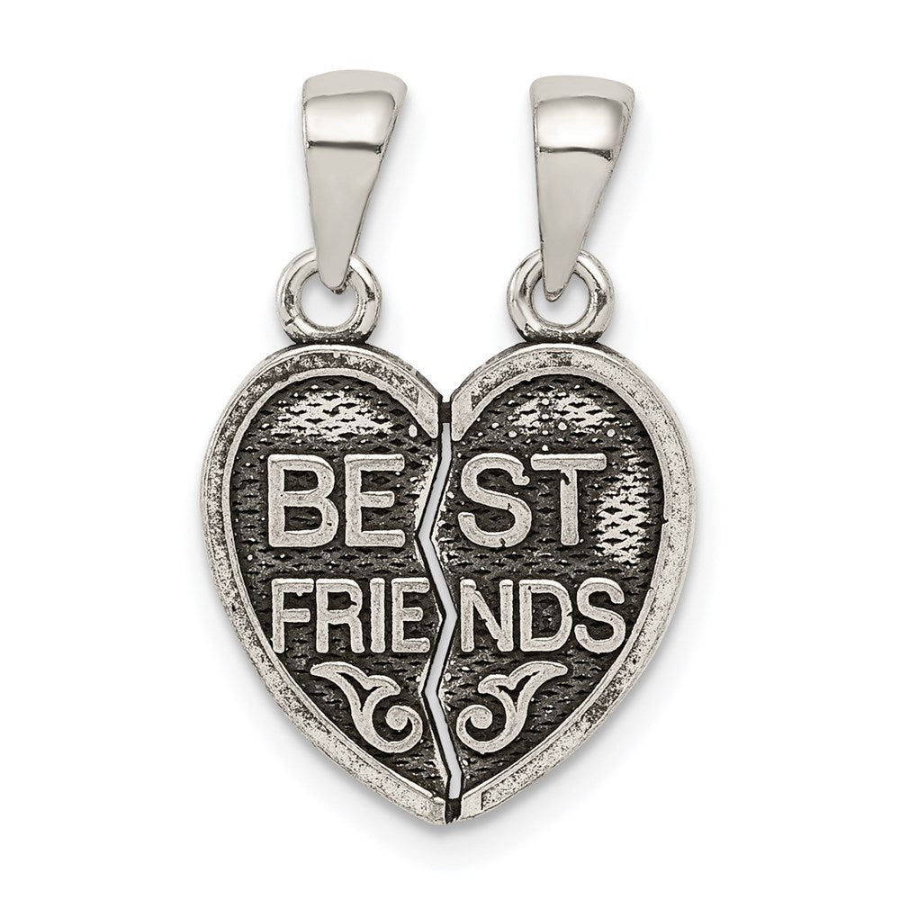 Solid;Sterling silver;Heart;Antiqued;Two piece