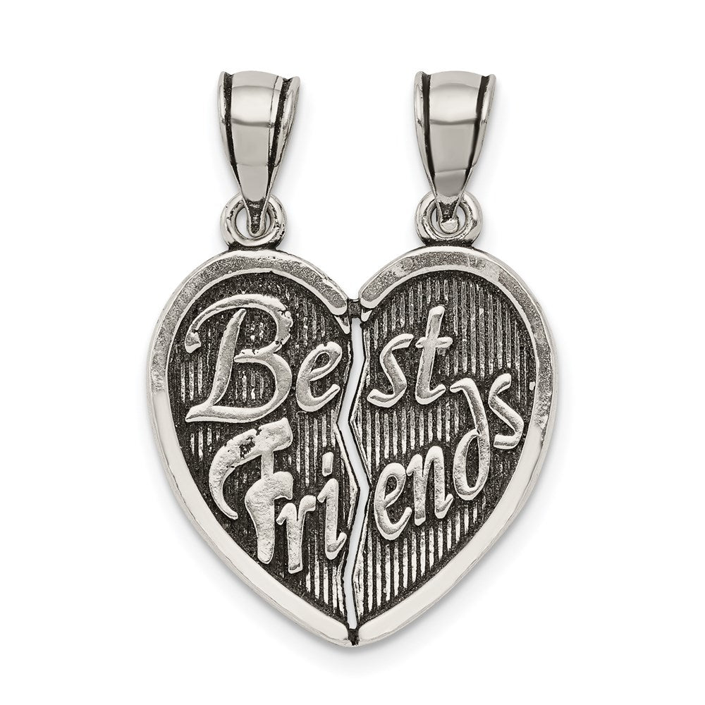 Solid;Sterling silver;Heart;Antiqued;Two piece
