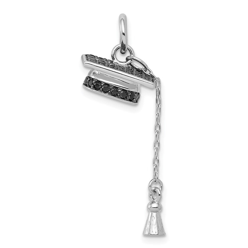 Solid;Polished;Sterling silver;CZ;Black