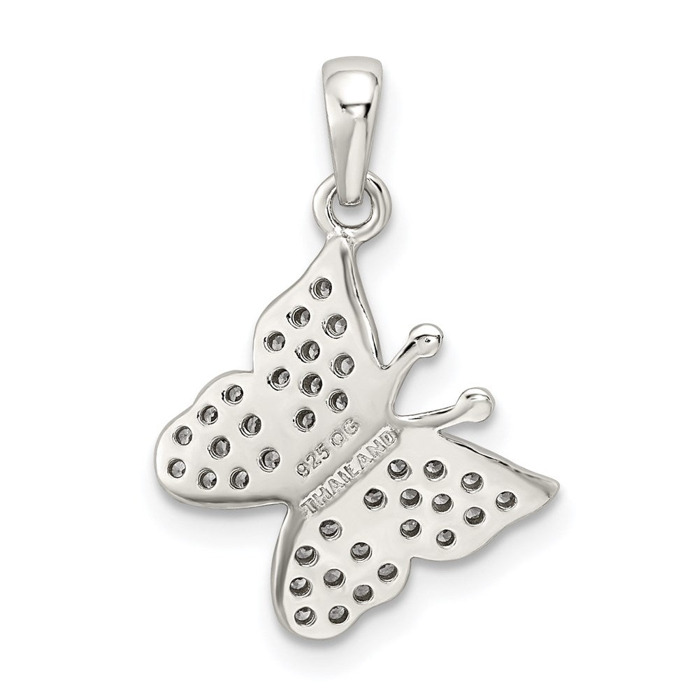 Sterling Silver Rhodium-plated CZ Butterfly Pendant