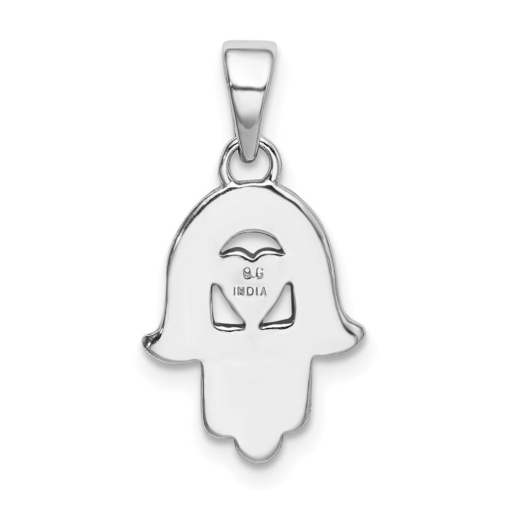 Sterling Silver Rhodium Enamel Glitter Fabric Glass Stone Hamseh Pendant