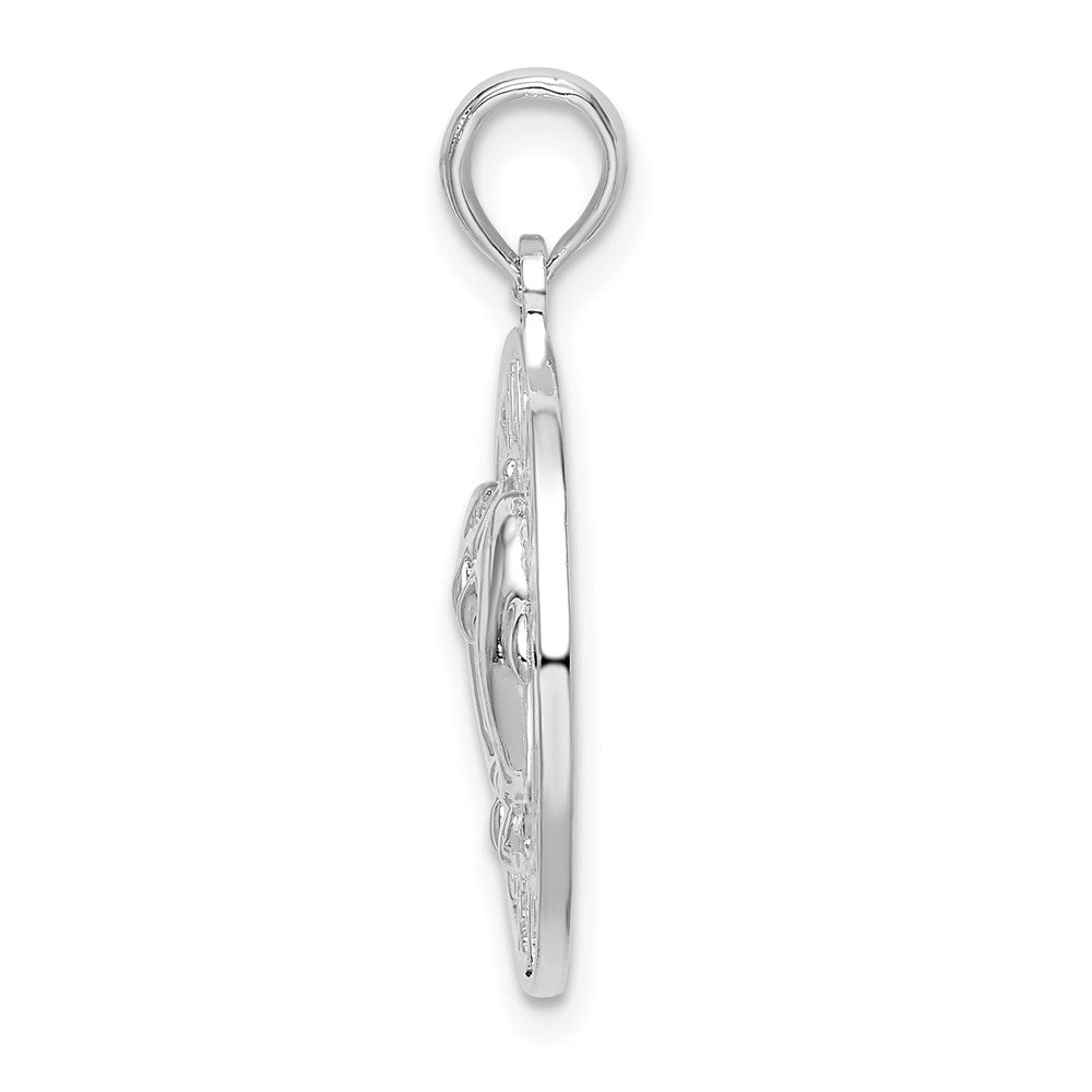 De-Ani Sterling Silver Rhodium-Plated Textured Bahamas with Dolphins Pendant
