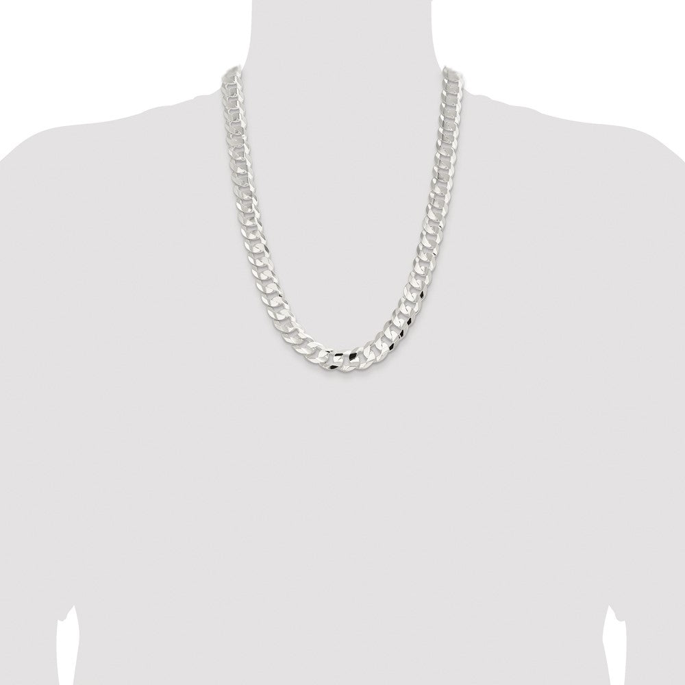 Sterling Silver Rhodium-plated 14.0mm Concave Beveled Curb Chain