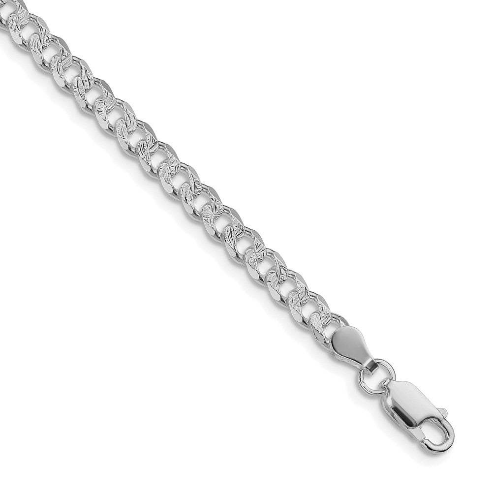 Sterling Silver Rhodium-plated 4.5mm Pav Curb Chain