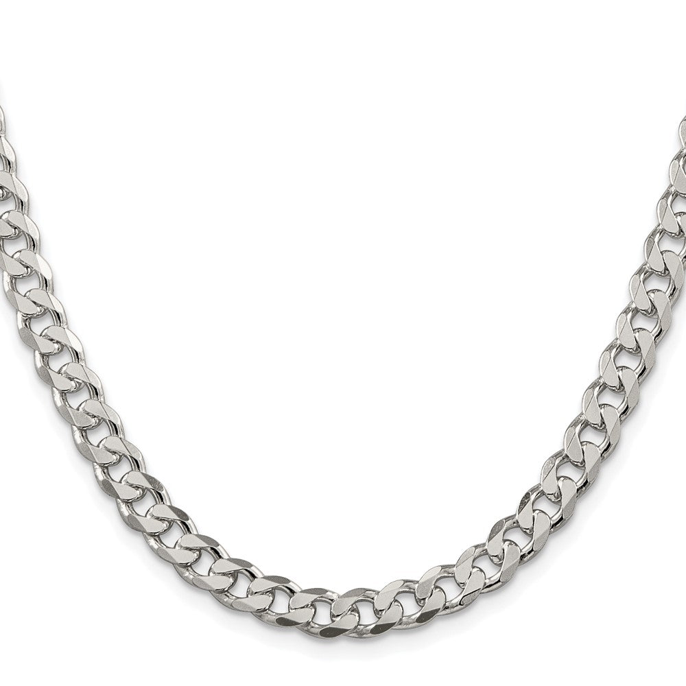 Sterling Silver Rhodium-plated 7mm Pav Curb Chain